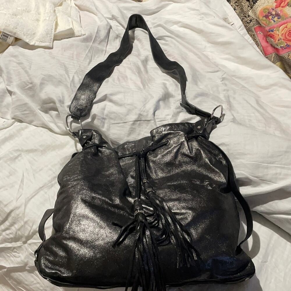 Juicy couture silver crossbody drawstring bag euc